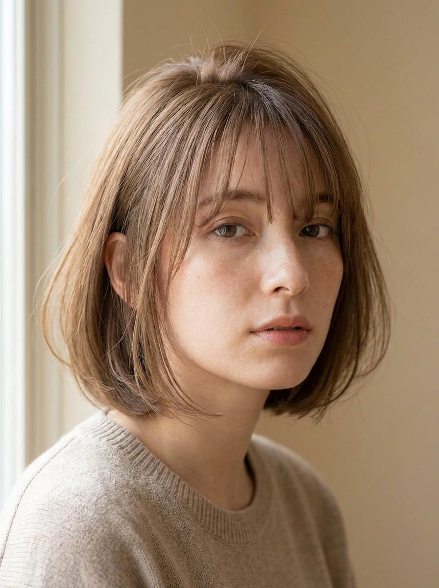 Bob mit Curtain Bangs - Bob Frisur für feines Haar